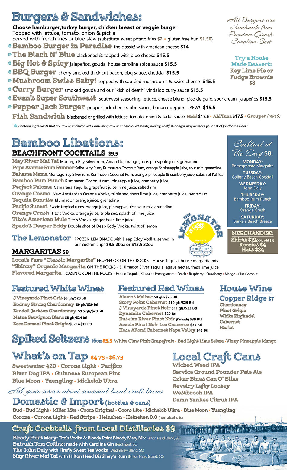 Dinner Menu, Steaks, Seafood Big Bamboo Cafe