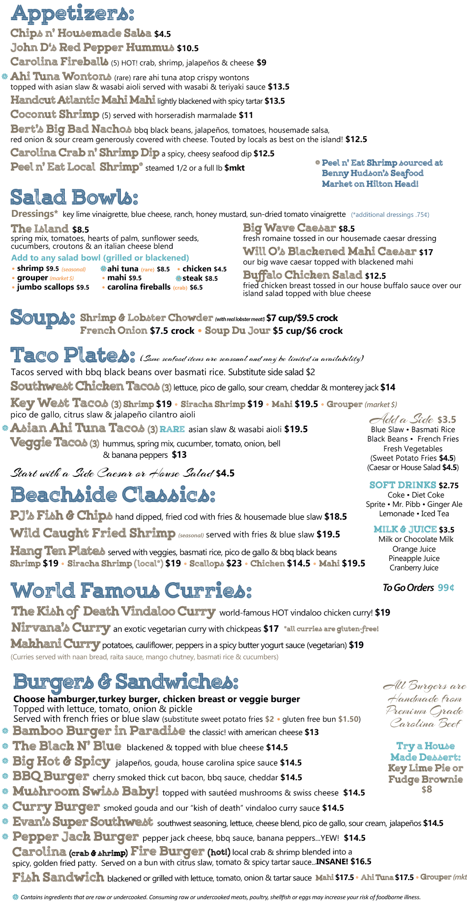 Dinner Menu, Steaks, Seafood Big Bamboo Cafe